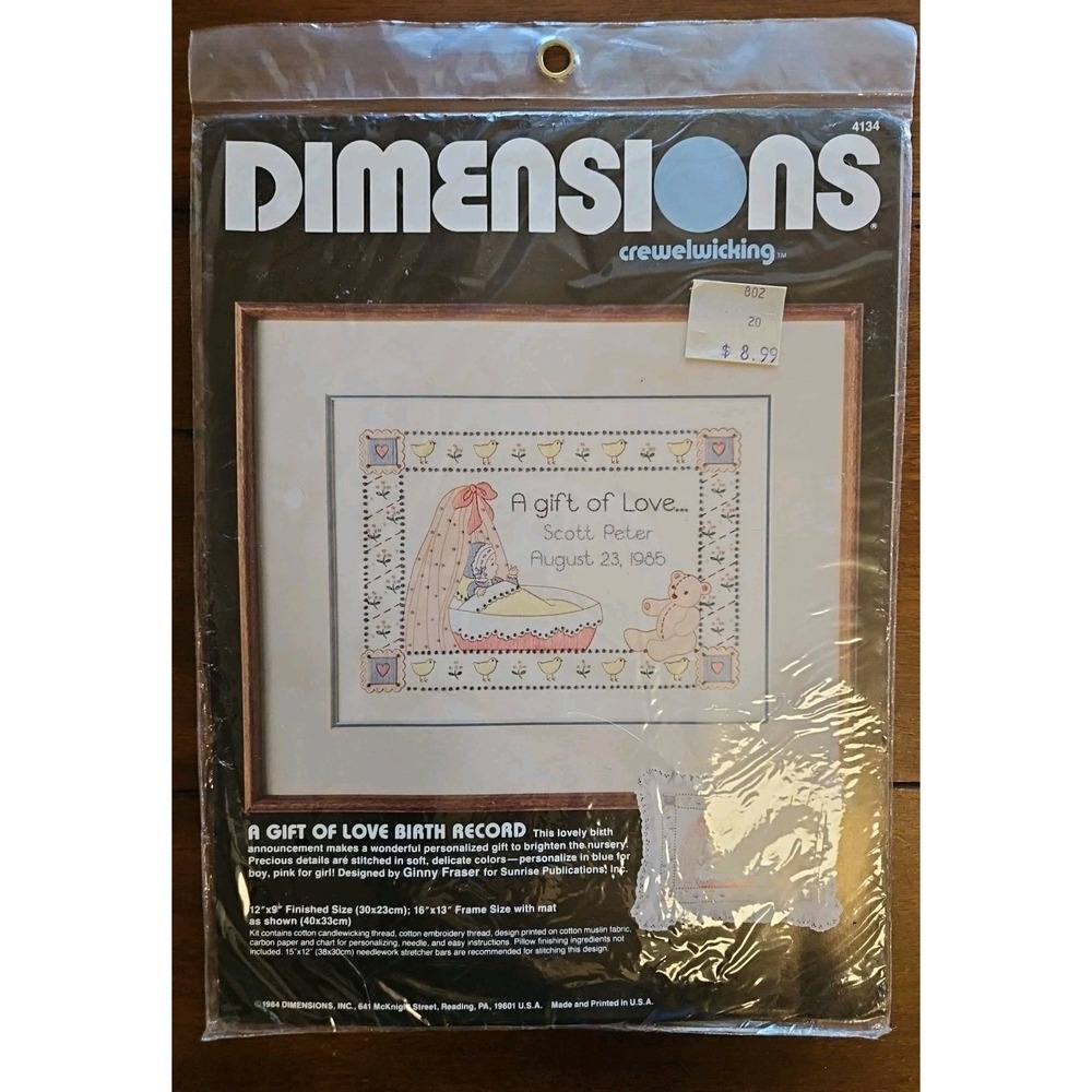 Dimensions Crewelwicking 1984 A Gift Of Love Birth Record 4134